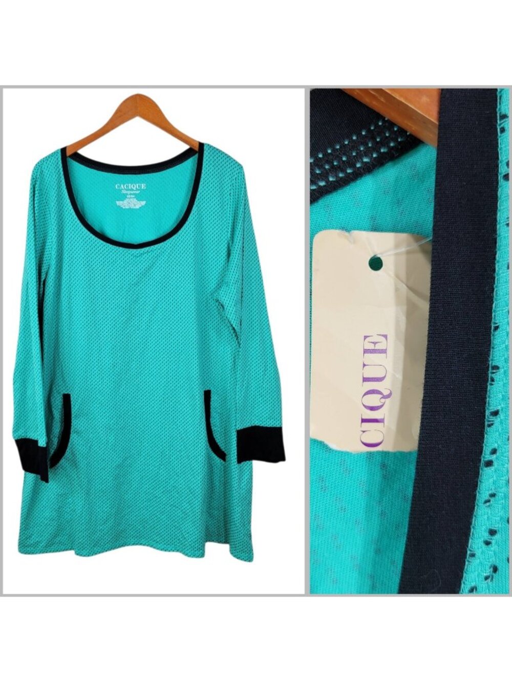 NEW Cacique Nightgown Sleep Shirt Pockets Plus Size 22/24 3X Turquoise Blue